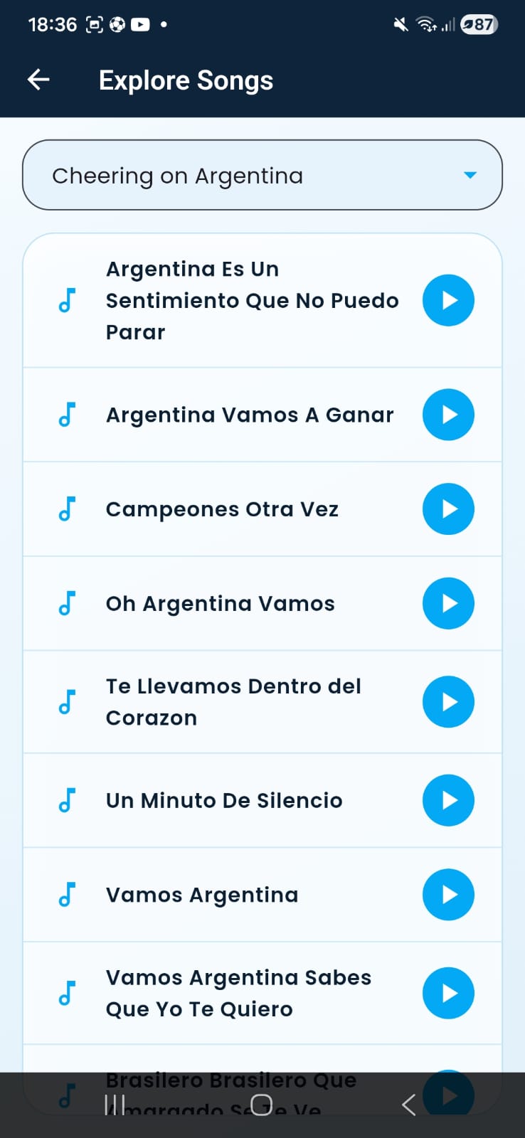 Explore songs screen